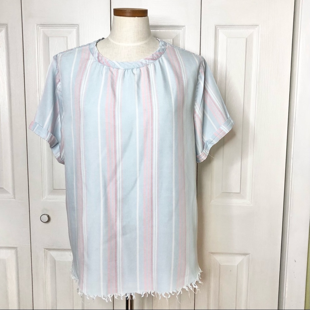 Telluride pastel stripe easy fit top, tattered hem
